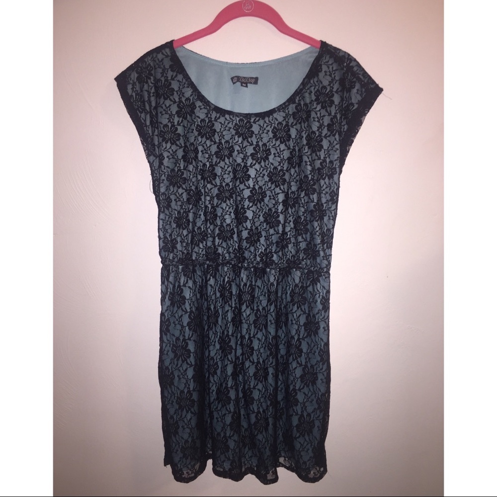 Light Blue Dress with Black Lace